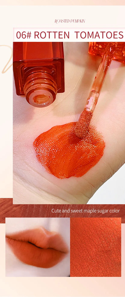 PEACHWHO Ruby Velvet Foggy Lip Glaze Matte Lip Stain Moisturizing Longlasting Waterproof Natural Smooth Silky Lipstick Cosmetics