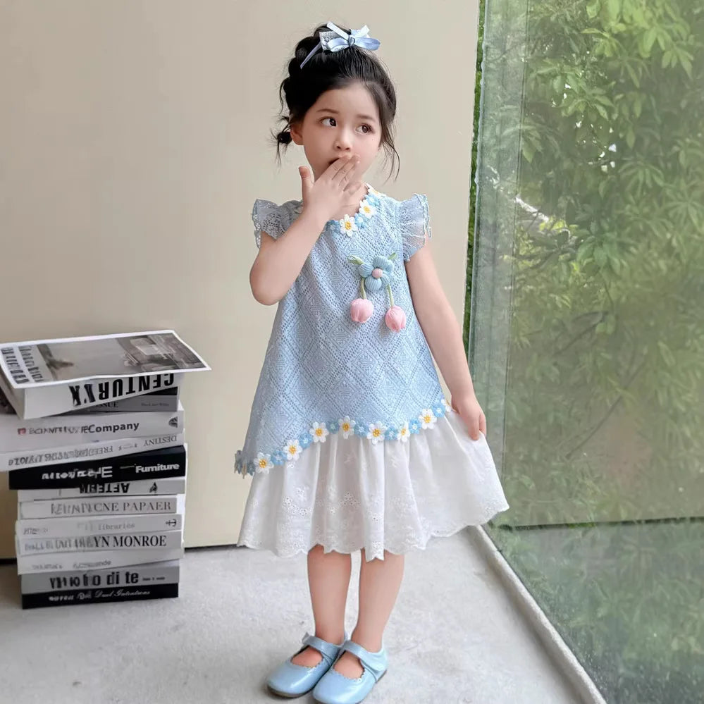 New Children's Fly-sleeved Skirt Summer Dress Girls Princess Dress Girls Vest Skirt