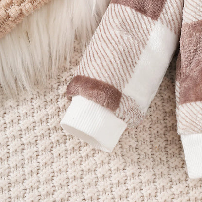 Baby Boys and Girls Winter Plush Clothing Set Long Sleeved Plaid Top+Pants 2PCS Warm Clothes Outfits for 3-24 Months Toddler Boy