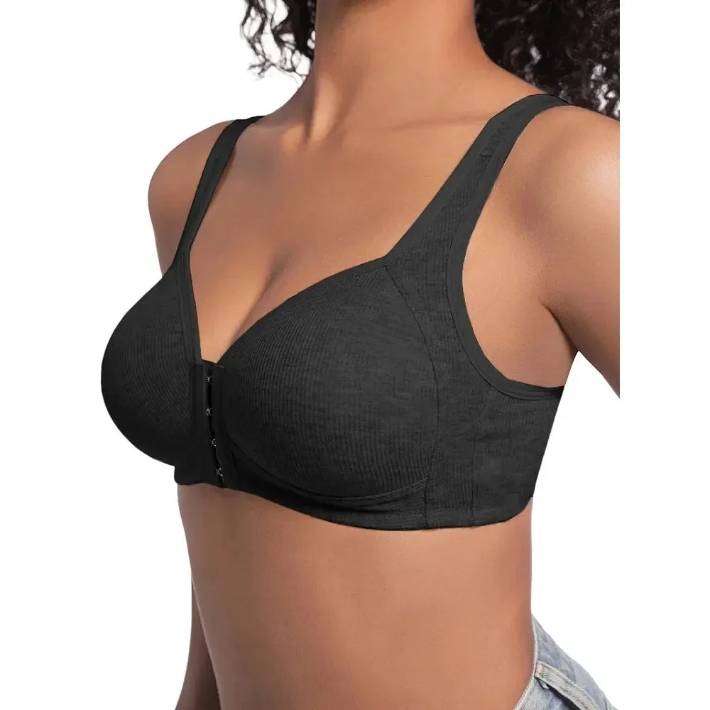 Women's Bra Wire-Free Front Closure Solid Color Full Coverage 3D Cups More Considerate for Middle-Aged And Elderly Individual