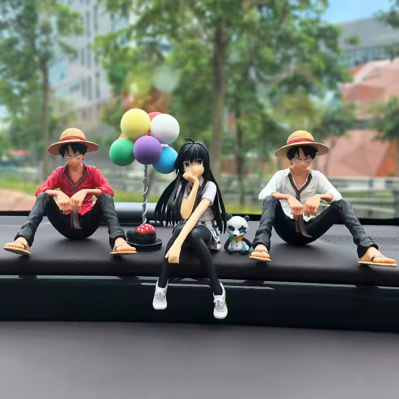 Car Interior Dashboard Ornaments Cartoon Anime ONE PIECE Luffy Yukino Set Action Figure Model Balloon Decor Auto Accessories