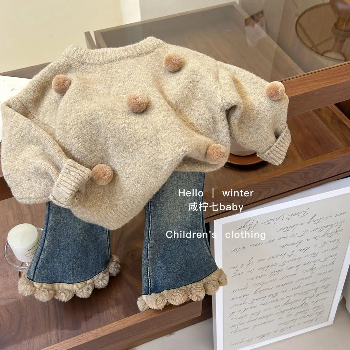 Autumn Tops's Girls Knitted Pullover Sweater Casual Simple Balloon Top Coat Winter Baby Clothing Fur Ball Design 1PCS (Available)