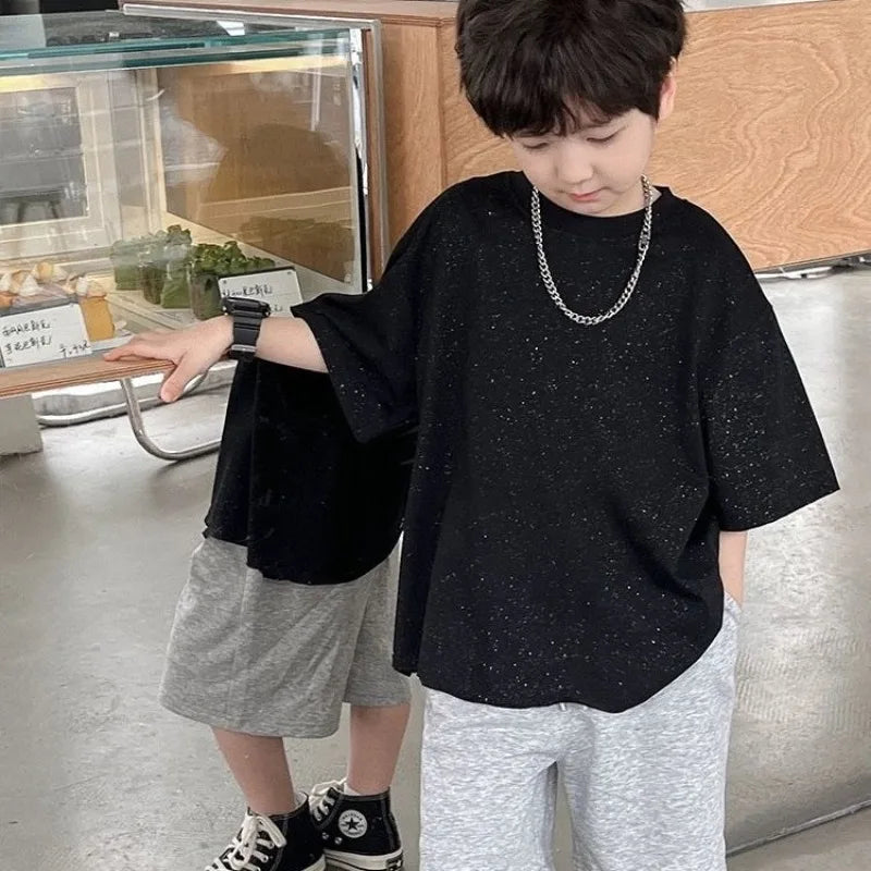 Kids' Oversized Star Print T-Shirt Korean Style Summer Casual Breathable Cotton Top