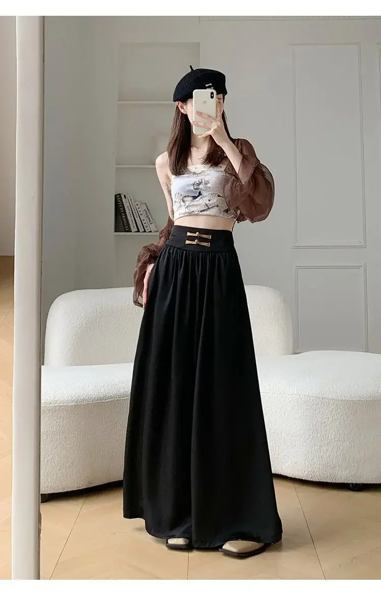 High Waist Drapey Wide Leg Casual Pants Women's Spring Summer New Chinese Design Long Trousers Southeast Asian National Style Bu