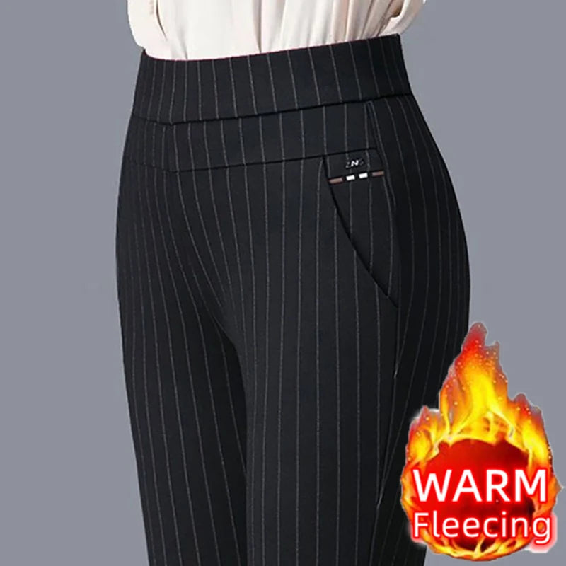 Autumn Winter Casual Elegant Office Slimming Solid Color Fleecing Thick Thin Women's Pants Elastic Waist Tight Pencil Pants