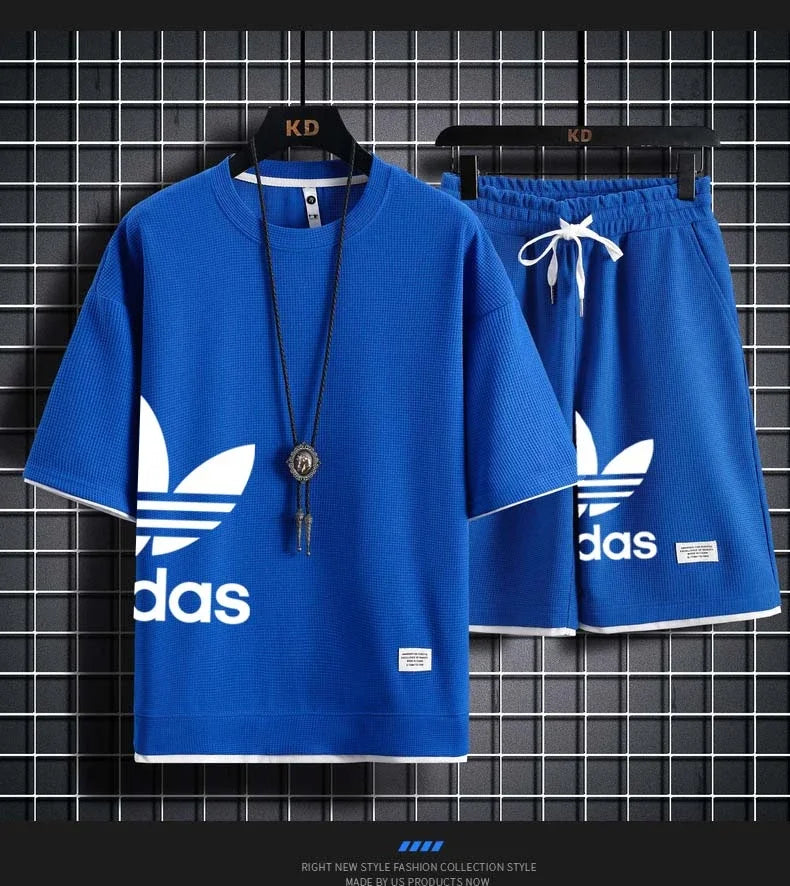 Summer  New Men's pullover sportswear Set, fashionable basketball men's casual short-sleeved T-shirt + shorts two-piece set