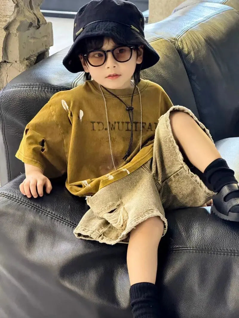 Boys Clothing Set  Korean Loose Shirts+shorts 2pcs/set Sport Suits for Kids Teenager Tracksuits Casual Baby Outfits Clothes