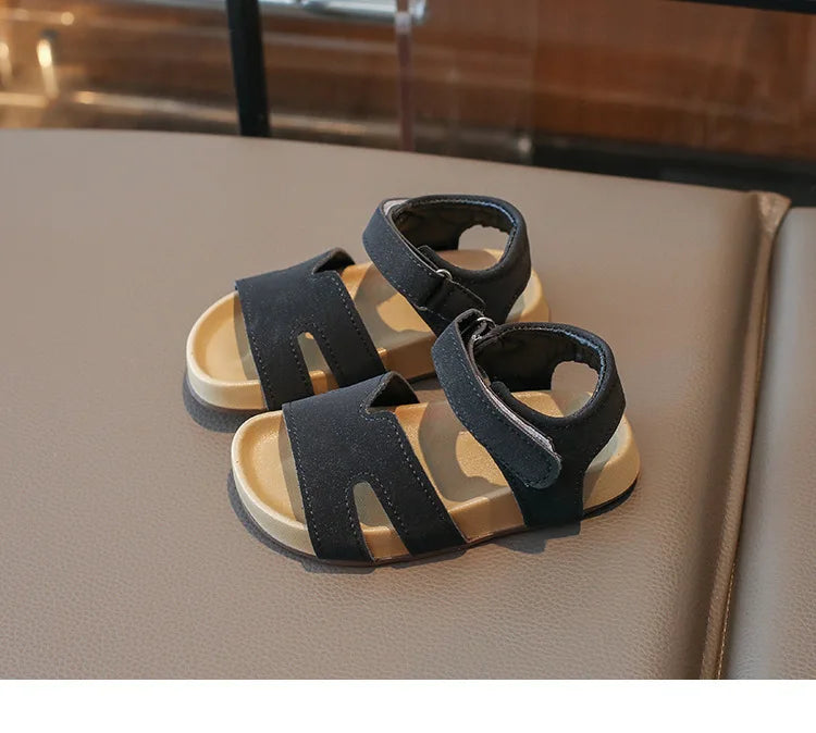 Boys Girls Sandals PU Suede Soft Beach Shoes For Children Casual Hook Loop Anti Slip Kids Sandals
