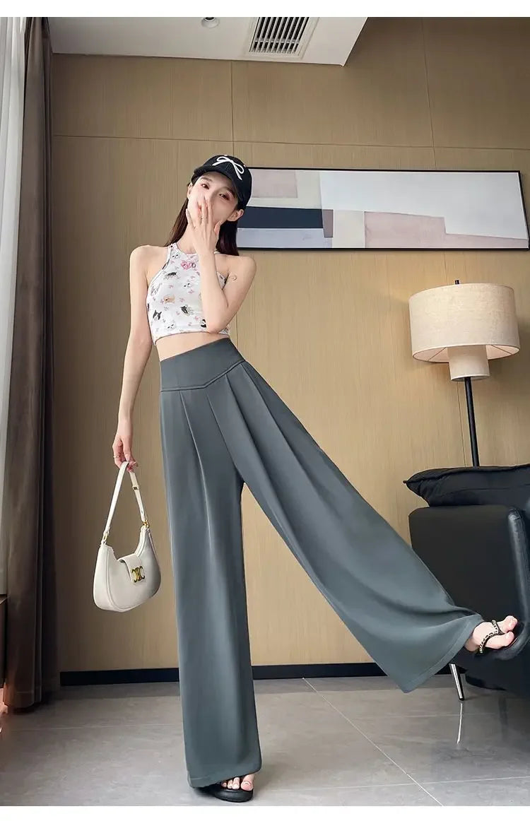High Waist Wide Leg Straight Cut Casual Loose Long Pants Women's Suit Pants Spring Summer New Arrival Floor Length Trousers