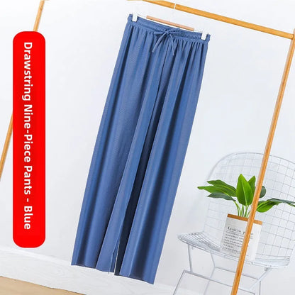 Ice Silk Wide Leg Pants Women's Summer 2024 New High Waist Drape Loose Slimming Straight Bla Floor-Length Casual Trousers