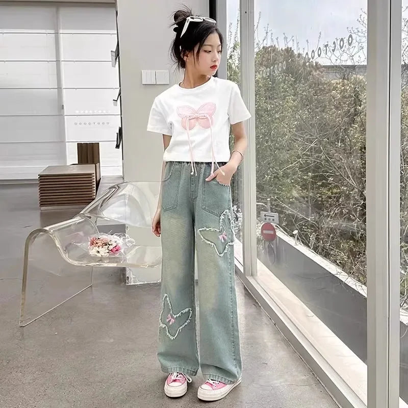 Child House Clothing Elementary Girl Summer Clothes Kids Set Korean Children's  Girly Setup Outdoor Top Girls Outfit Sets
