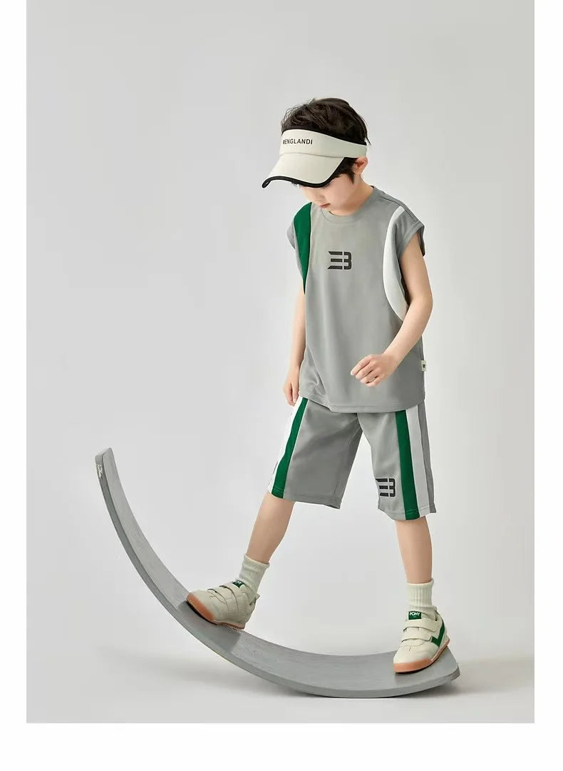 Boys Basketball Suit Summer Sportswear Comfortable Suit Vest Lightweight Shorts Children's Korean Version Handsome Two-piece Set