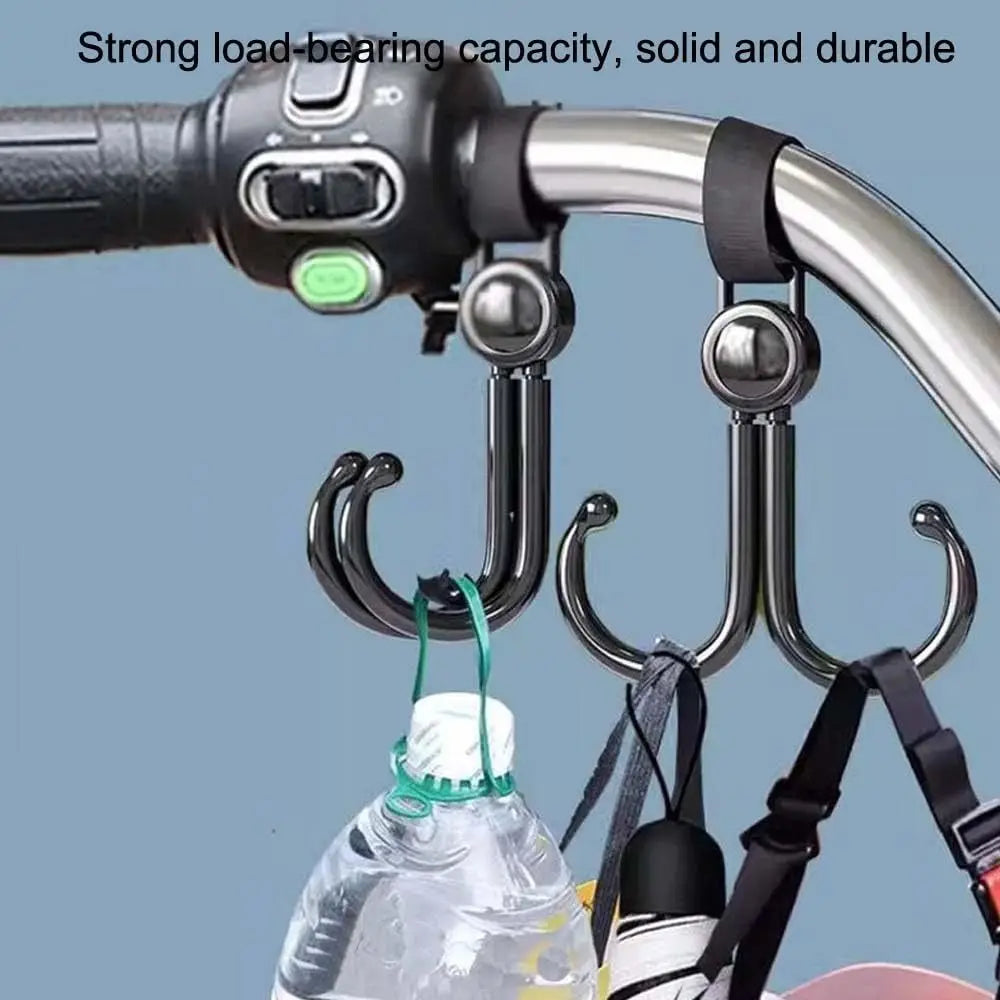 360 Degree Rotating Heavy Duty Handlebar Hanging Clamp On Heavy Duty Stroller Hook Double Hook Hands Free Hanging Hook Stroller (Available)