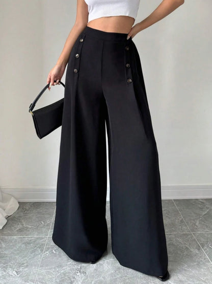 Fashionable Elegant High Waist Wide Leg Pants for Women Spring Summer Atmospheric Great Style Long Trousers