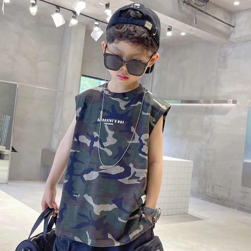 Boys Camouflage Vest Set Summer New Style Children's Sleeveless T-shirt Shorts Two Piece Set