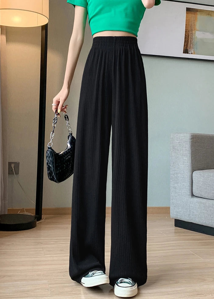 2024 Spring Summer Ice Silk Wide Leg Pants for Women Korean Thin Chiffon High Waist Saggy Loose Straight Casual Fashion Trousers