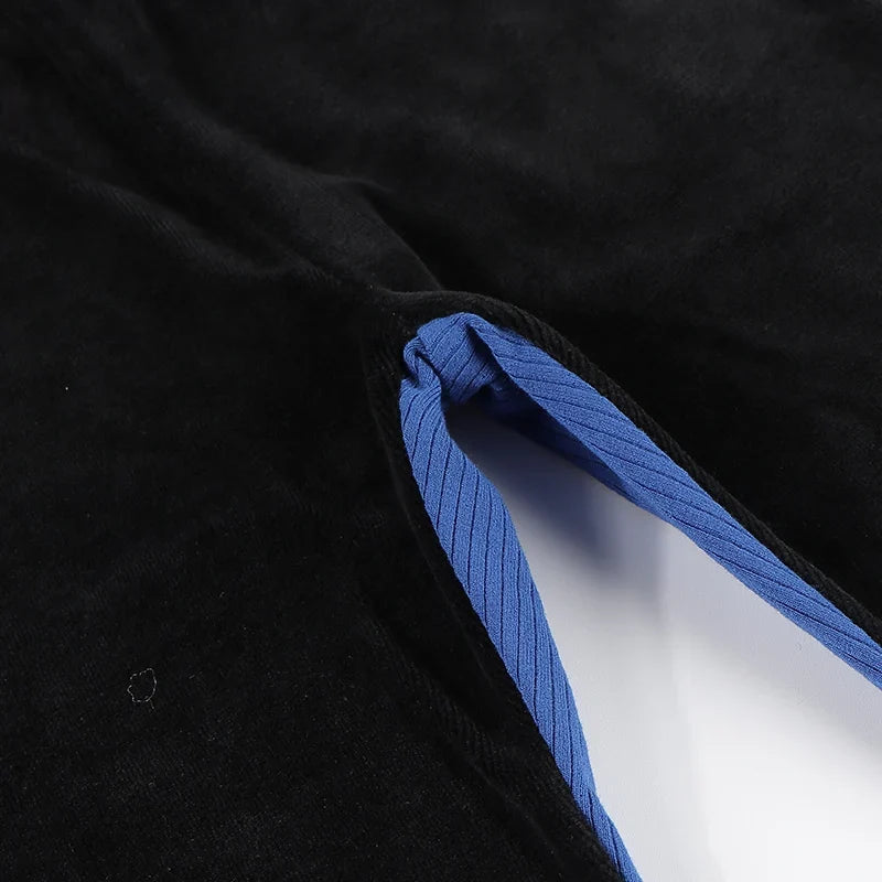 Boys pajama set blue black top and pants kids clothes for boy and girl clothing round neck winter season front velour back rib