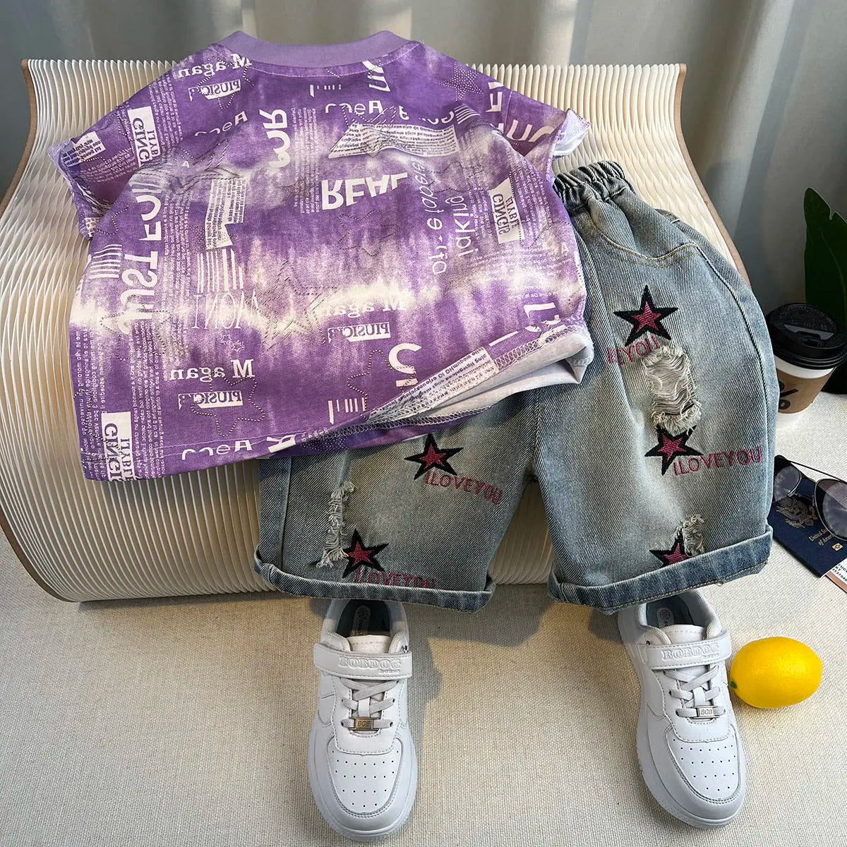 Hot Sale Fashion Baby Boy Suit Summer Clothes Short Sleeve T-shirt Short Jeans 2 Piece Set Kids Outfit  Children's Costume