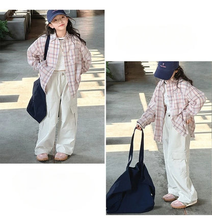 Girl's Shirt Spring and Autumn 2025 New Children's Spring Clothing Top, Stylish Thin Children's Plaid Shirt