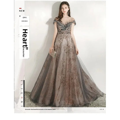 Banquet Evening Dress Dress Female 2025 New Style Temperament Company Annual Meeting Birthday Glitter Host Art Exam Tail Dress