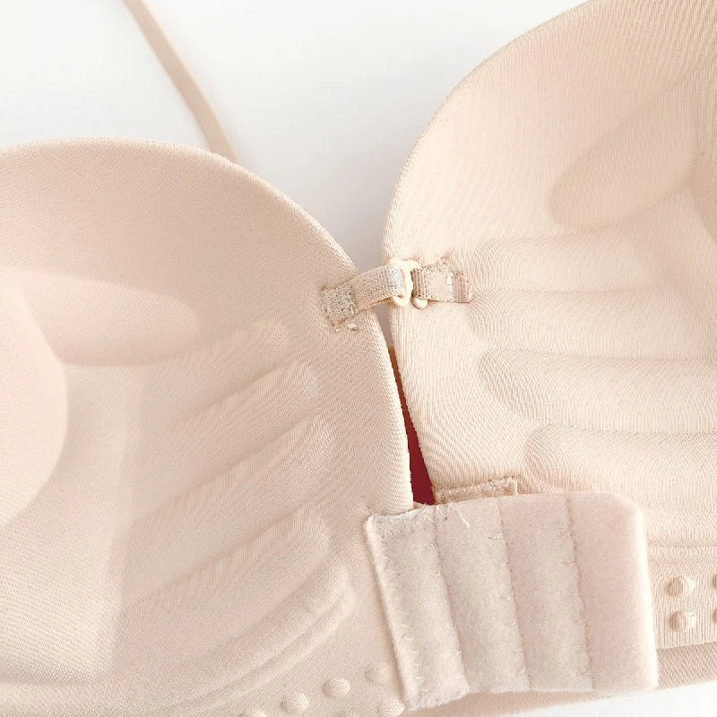 Front Closure Strapless Bras For Women Seamless Push Up Brassiere Thick Soft Underwear Solid Color Adjustable Invisible Lingerie