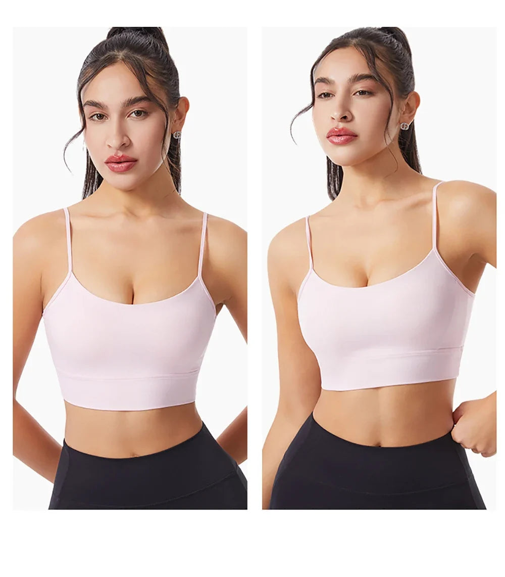 Low Back Sports Bra For Women Low Impact Padded Workouts No Underwire Bralette Beauty Back Yoga Spaghetti Straps Vest Tops