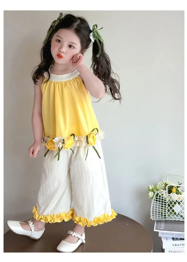 Children's Sets Floral Girls Set Summer New Kids Super Cute Short Sleeve Top