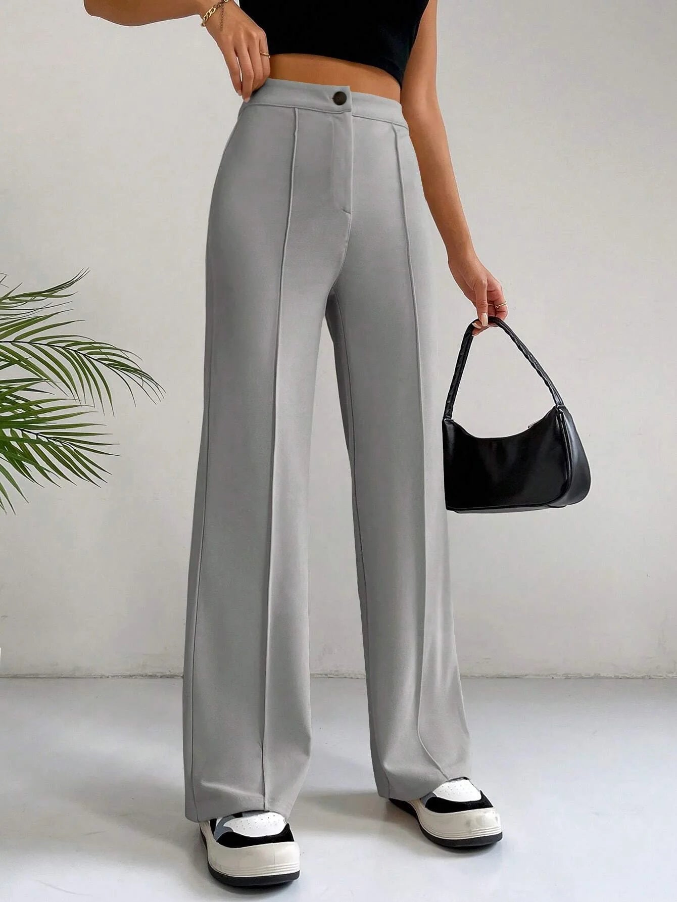 Women's Plain High Waist Straight Leg Pants, Chic Casual Comfy Zipper Button Trousers for Daily Wear, Pants for Women