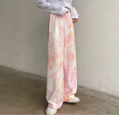 Thai Print Heart Wide Leg Pants Women Summer Thin Loose plus Size High Waist Slimming Long Trousers Casual Fashion plus Size