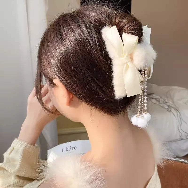 Hair Claw Headwear Women Fashion Faux Fur Hair Clip Acrylic Large Hair Claw Korea For Girl Winter Crab Barrette Hair Accessories