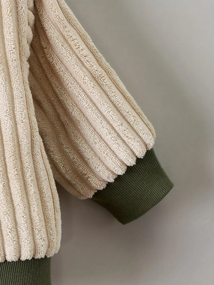 Boys Fall Winter Plaid Button Style Plush Apricot Baseball Jacket Baby Outfit Vertical Stripe Design Soft Fur Infant Clothing