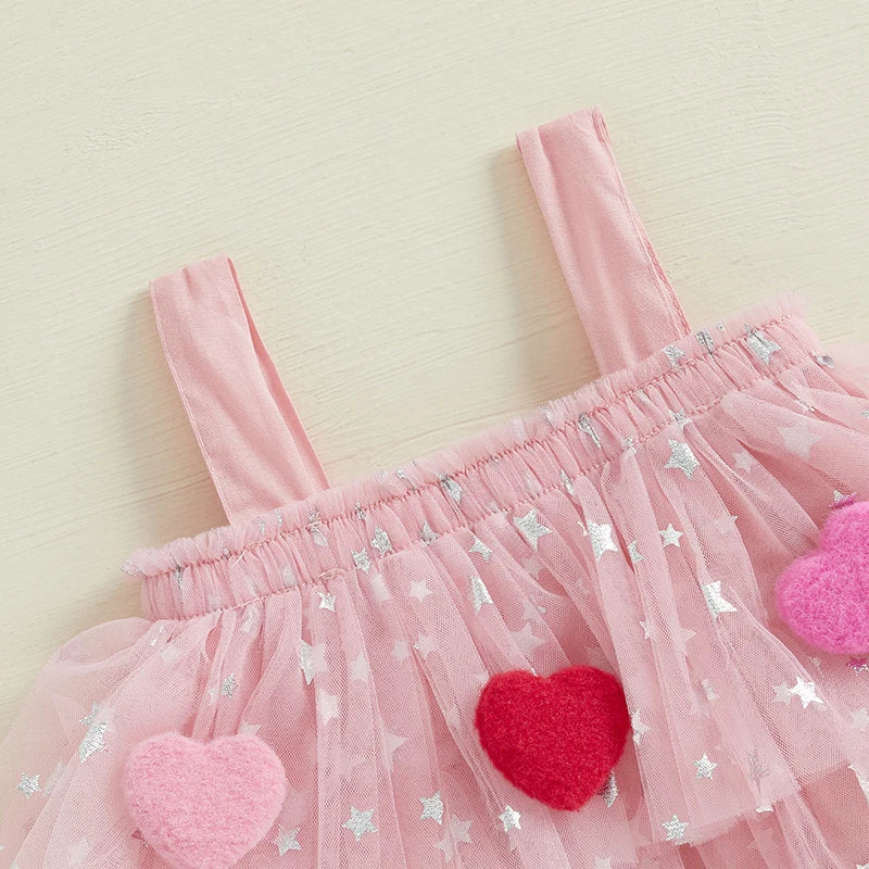 New Girls Dress Sweet Summer Kids Girl 3D Heart Tulle Dress Princess Children Sleeveless Birthday Vestidos Holiday Wear