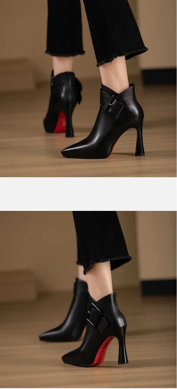 High heeled boots for women  autumn and winter new short boots women's belt buckle sexy boots