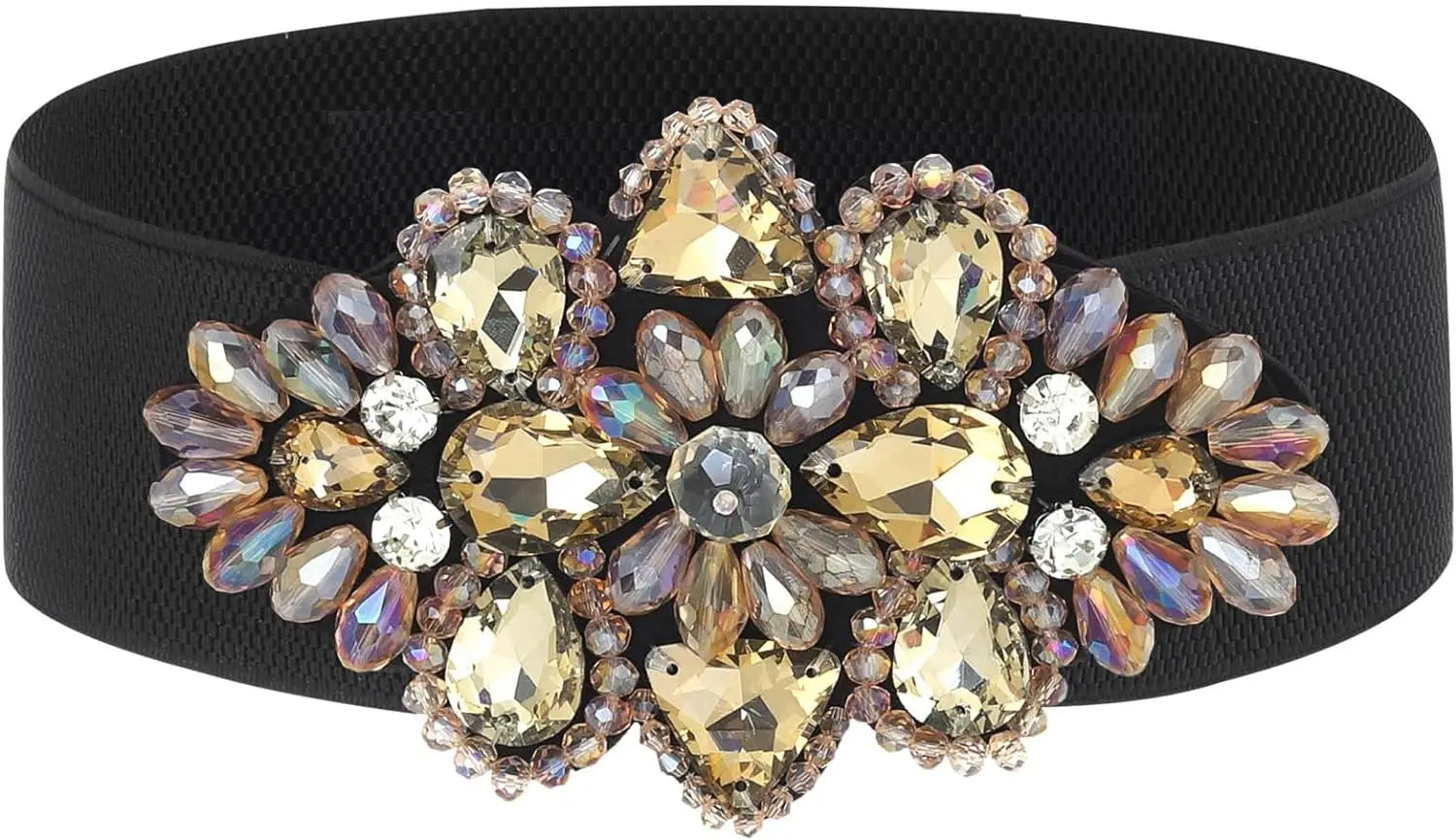 Rhinestone Elastic Belt Black Women's Stretch Belt Gold Girls Wide Crystal Flower Waist Jewelry Accessories for Dress