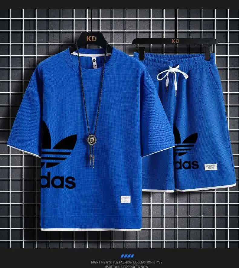 Summer  New Men's pullover sportswear Set, fashionable basketball men's casual short-sleeved T-shirt + shorts two-piece set