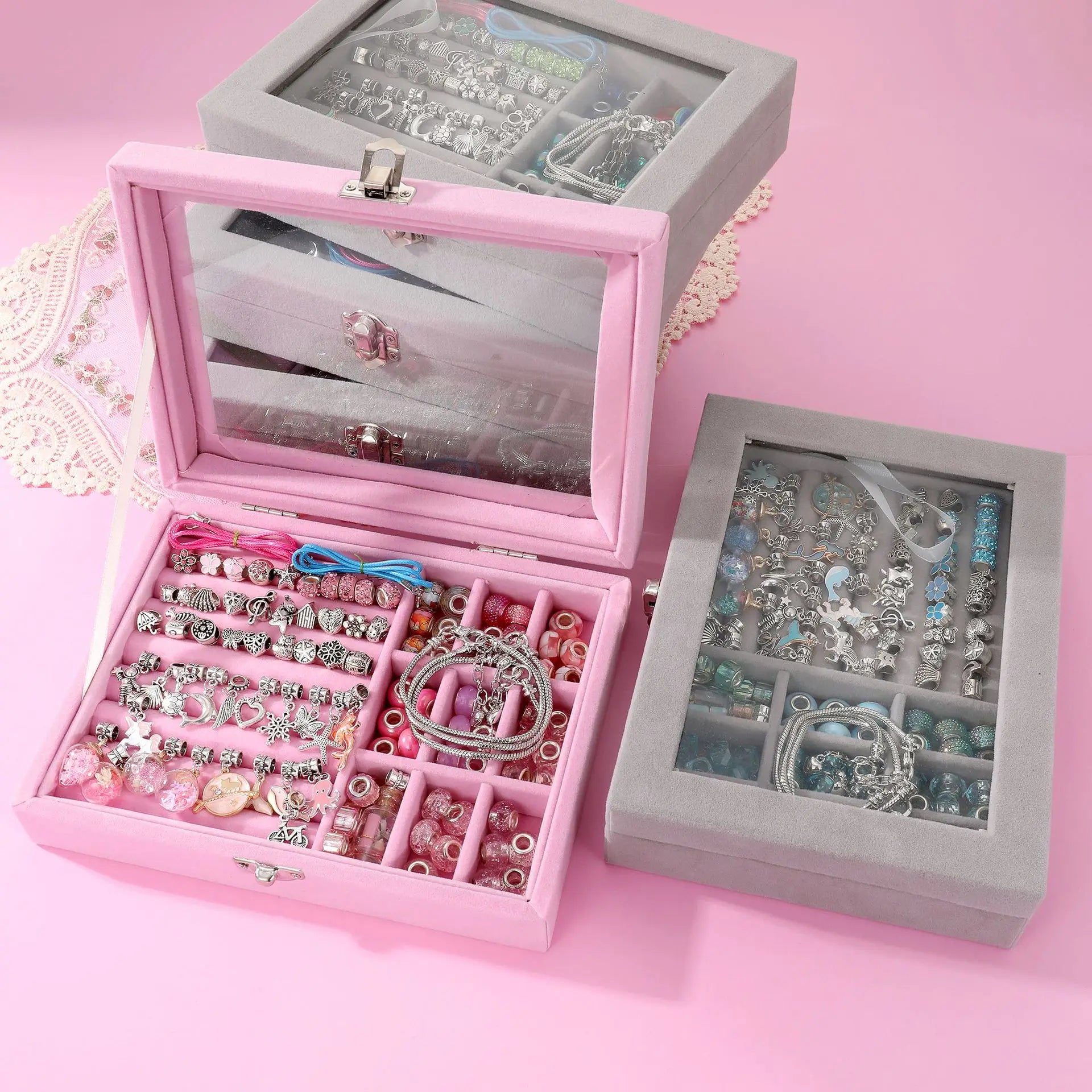 Kid Girl Crystal Beaded Jewelry Making Accessories Set With Jewelry Box DIY Bracelet Necklace Girl Gift