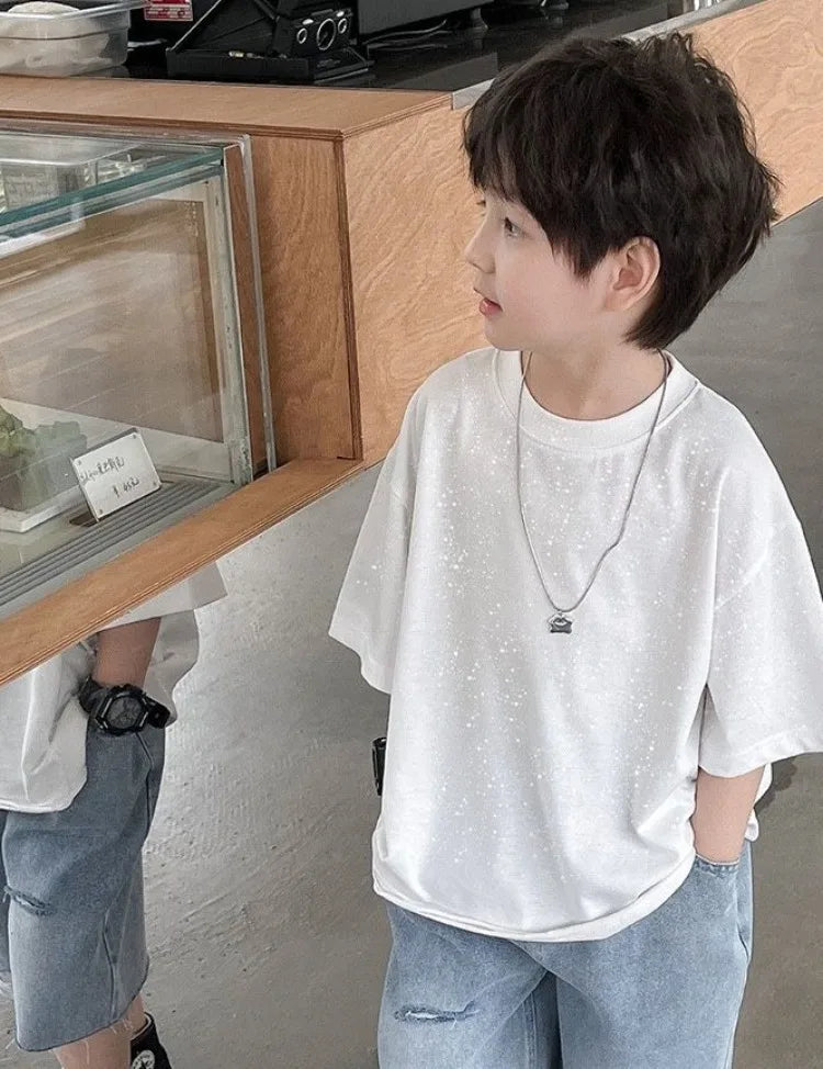 Kids' Oversized Star Print T-Shirt Korean Style Summer Casual Breathable Cotton Top