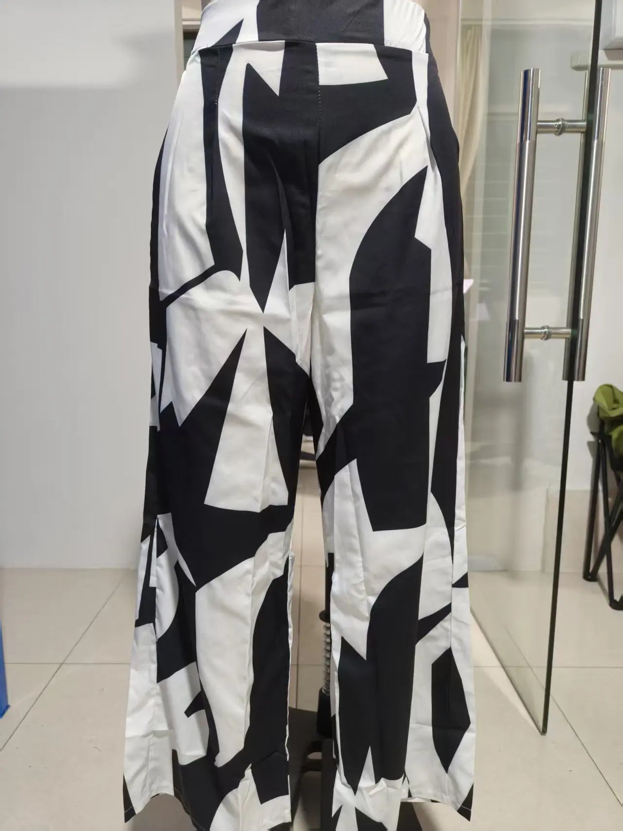 New Pantalones De Las Mujeres Spodnie Beach Geometric Print Vacation Loose Wide Leg Pants Women High Waist Casual Straight Pants