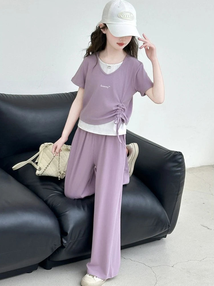 Child Summer Outfit Clothes for Teens Elementary Kids Girl Set Sweatshirt Korean Reviews Many Girls Student Suit 11