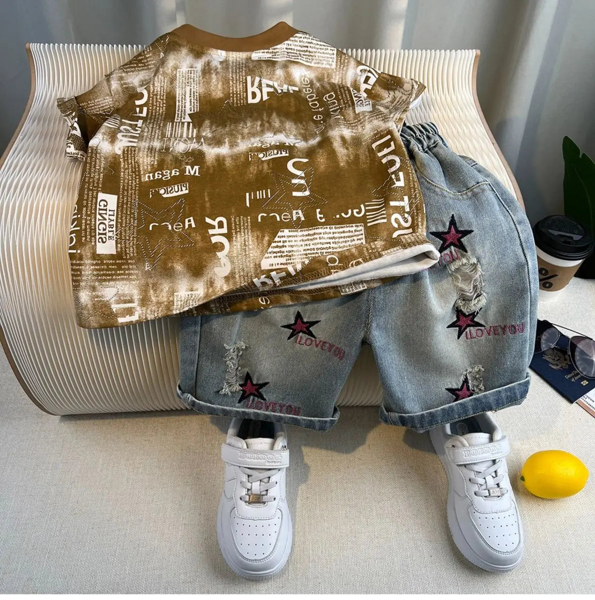 Hot Sale Fashion Baby Boy Suit Summer Clothes Short Sleeve T-shirt Short Jeans 2 Piece Set Kids Outfit  Children's Costume