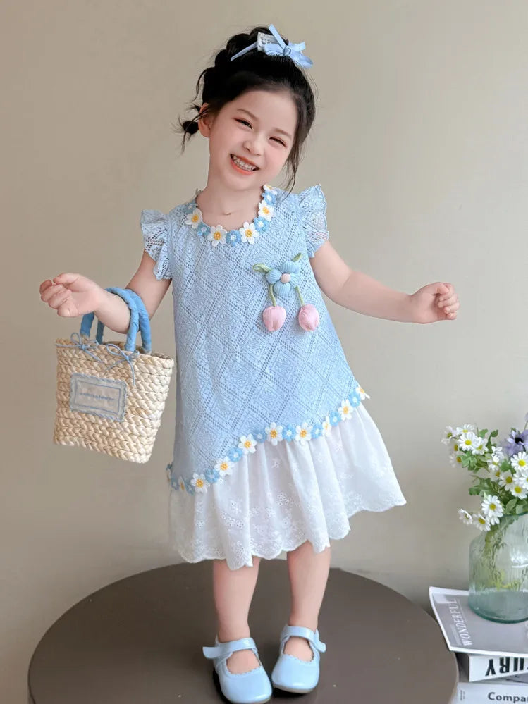 New Children's Fly-sleeved Skirt Summer Dress Girls Princess Dress Girls Vest Skirt