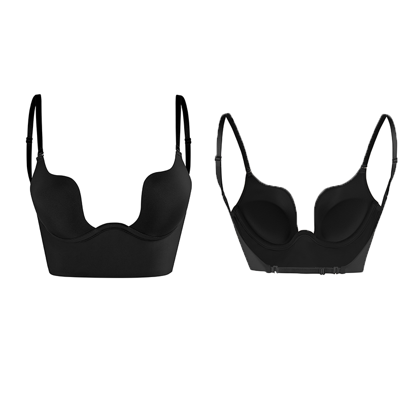 Seam-free Womens Low Cut Plunge Bra Wire Lifting Deep U Shaped Multi-Way Push Up Convertible Plunge Backless Sexy Bra