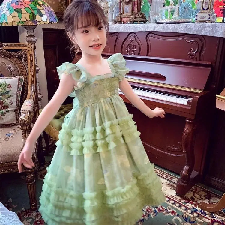 Baby Girls' Summer and Spring New Dress Butterfly Mesh Princess Fashion and Beautiful Kids Outwear Evening Dress