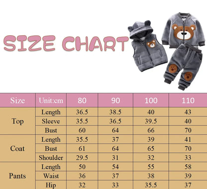 3Pcs Boys Suit Autumn And Winter Baby Girl Clothes Fleece Thickened Keep Warm Sets For Children Cute Bear Embroidery Clothing