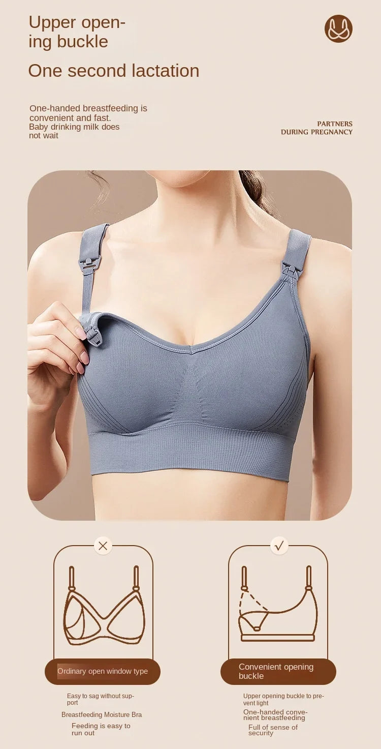 Wire-Free Nursing Bra for Pregnant Women with Large Bust Front Clip Maternity Full Cup Breathable Supportive Nursing Bras