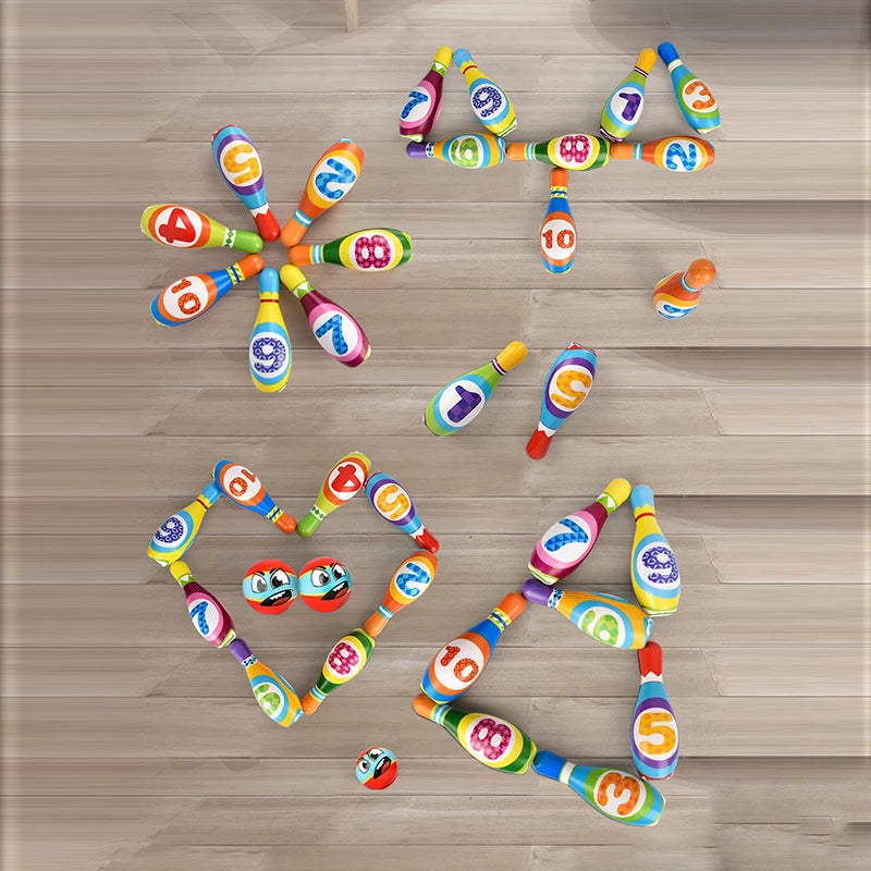 Child Bowling Toys Sets Toddlers Fun Educational Games Safe Soft PU Cotton Bowling Pins And Balls Kids Outdoor Indoor Sports