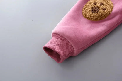 3Pcs Boys Suit Autumn And Winter Baby Girl Clothes Fleece Thickened Keep Warm Sets For Children Cute Bear Embroidery Clothing