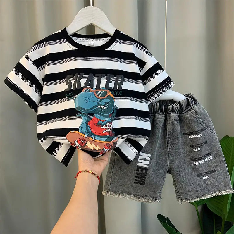 Children Clothing Korean Cotton Short Sleeve Print Shirt+Shorts Set for Toddler Boy Baby Summer Thin Casual Fashion Outfit