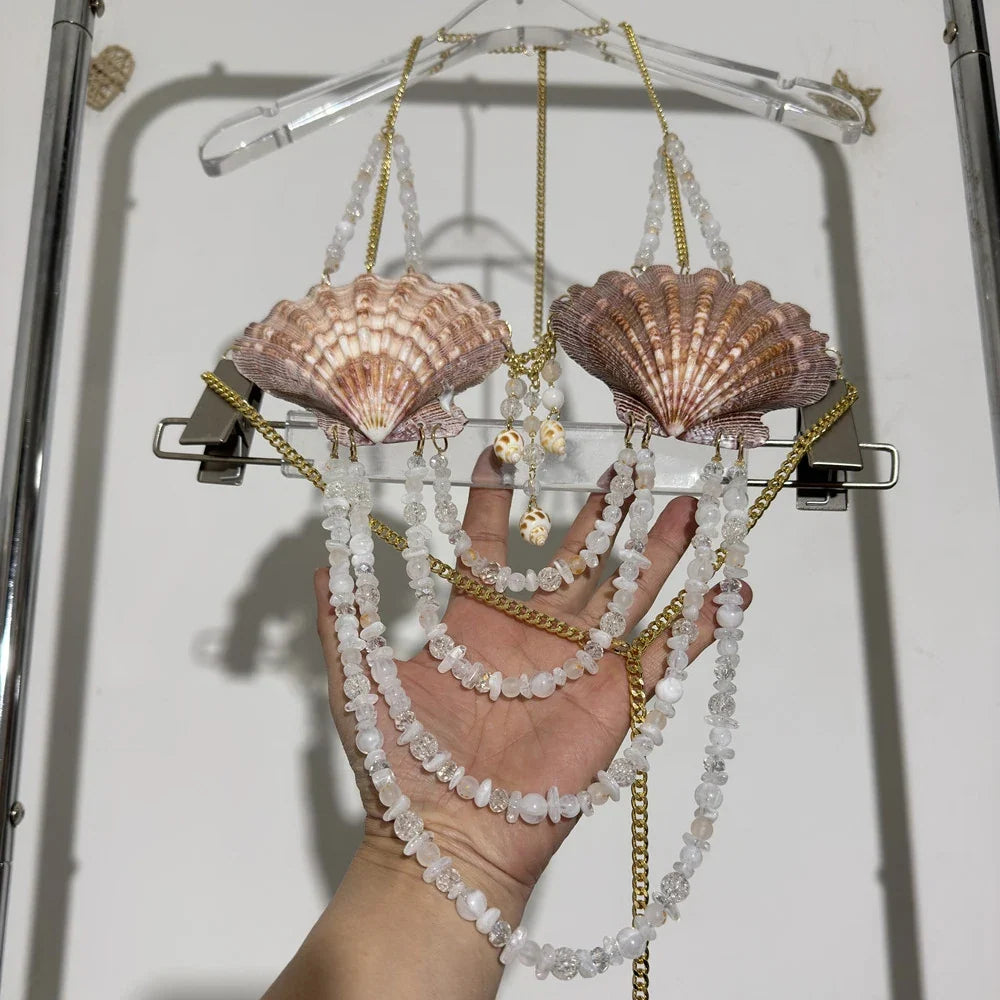 Women's Summer Neck Bikini Shell Top Sexy Peplum Tank Corset Body Chain,Mermaid Top for Christmas Girls