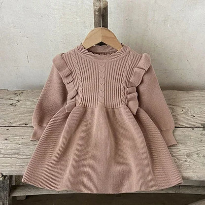 2024 New Autumn Kids Princess Dresses Long Sleeved Knitted Splicing Baby Girl Knitting Party Dress Children Knitting Clothes